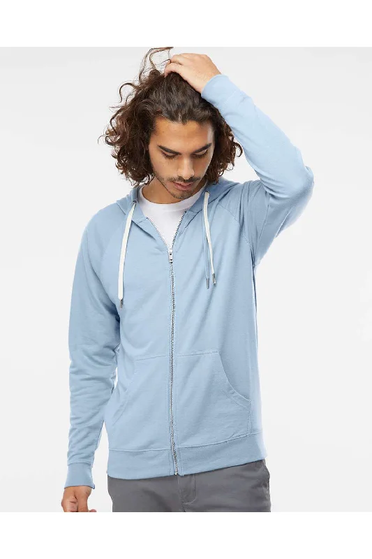 Independent Trading Co. Mens Icon Loopback Terry Full Zip Hooded Sweatshirt Hoodie - Misty Blue - NEW