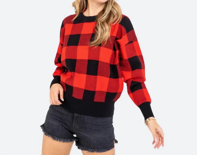 Gingham Check Knit Sweater In Red/black