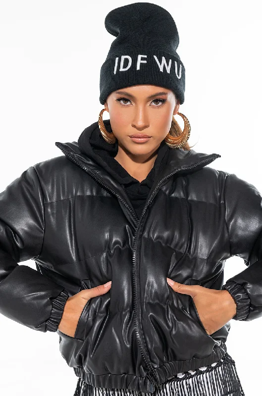 ALL BLACK PLEATHER PUFFER JACKET