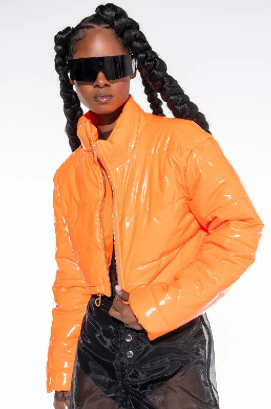 PATENT CROP PUFFER JACKET